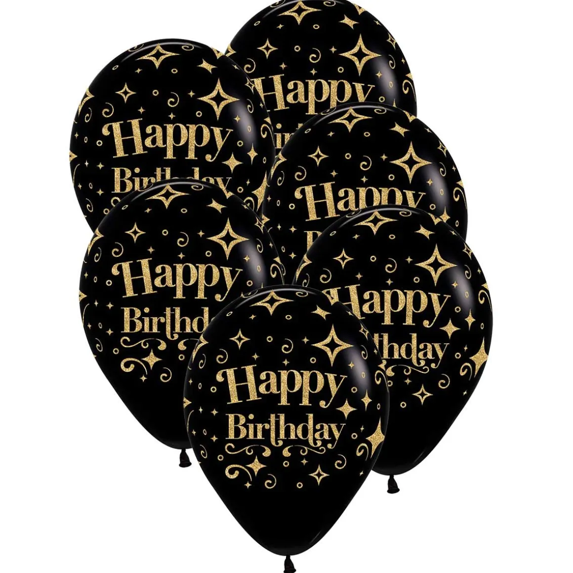 Ballonger, happy birthday svart 6 st
