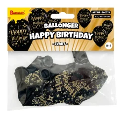 Ballonger, happy birthday svart 6 st