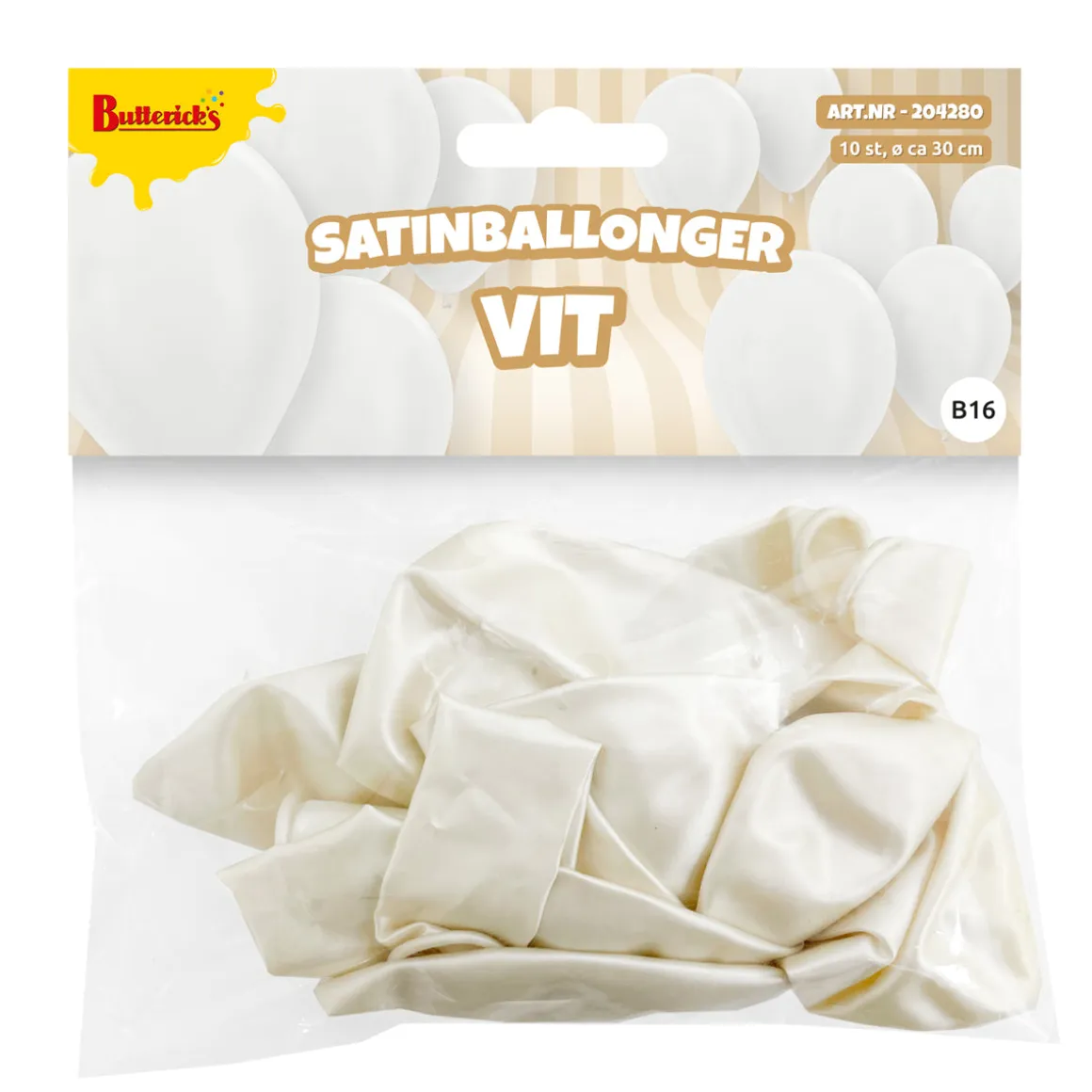 Ballonger, satin vit 10 st