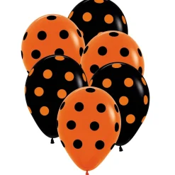 Ballonger, svart/orange prickar 6 st
