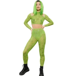 Bodysuit, Fever Cannabis Sheer Crop Top & Leggings