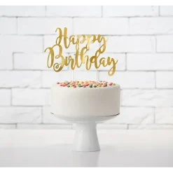 Cake toppers, happy birthday guld 22,5 cm