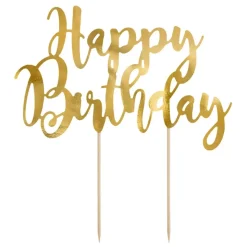 Cake toppers, happy birthday guld 22,5 cm