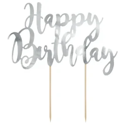 Cake toppers, happy birthday silver 22,5 cm