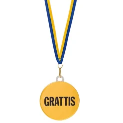 Chokladmedalj, blågult band "Grattis" 23 g
