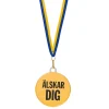 Chokladmedalj, blågult band "Älskar dig" 23 g
