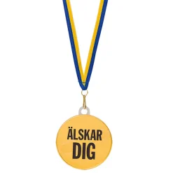 Chokladmedalj, blågult band "Älskar dig" 23 g