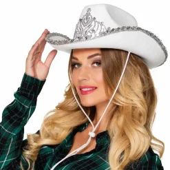 Cowboyhatt, tiara och glitter vit