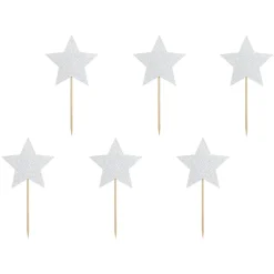 Cupcake toppers, stjärnor silver 6 st