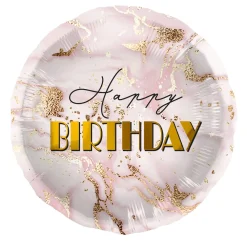 Folieballong, birthday marble rosa/guld 45 cm