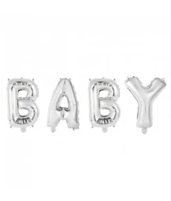 Folieballong, girlang BABY silver