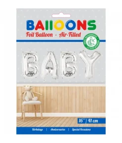 Folieballong, girlang BABY silver