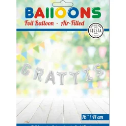 Folieballong, girlang grattis silver