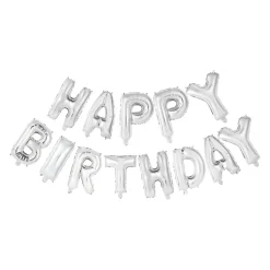 Folieballong, girlang happy birthday silver