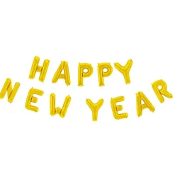Folieballong, girlang happy new year guld