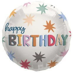 Folieballong, happy birthday starburst 45 cm
