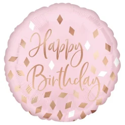 Folieballong, happy birthday rosa 43 cm