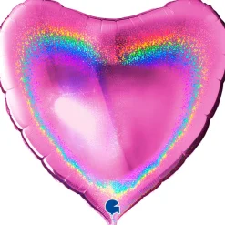Folieballong, hjärta glitter rosa 91 cm