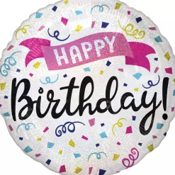 Folieballong, holographic happy birthday 45 cm