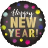 Folieballong, rund satin prickar happy new year 43 cm