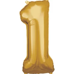 Folieballong, siffra 1 guld 86 cm