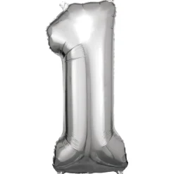 Folieballong, siffra 1 silver 86 cm