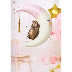 Folieballong, teddybear on the moon rosa 80x98 cm