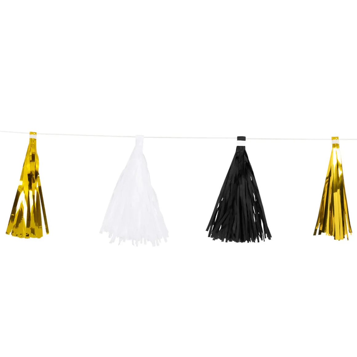 Girlang tassels, svart/vit/guld 3 m
