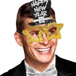 Glasögon, happy new year guld