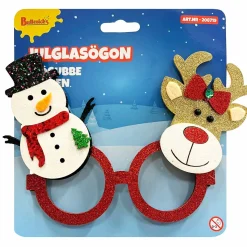 Glasögon, snögubbe och ren