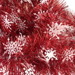 Glittergirlang, röd/vit snöflingor 90 mm 2 m