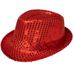 Glitterhatt, fedora röd