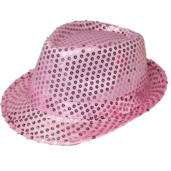 Glitterhatt, fedora rosa