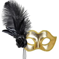 Ögonmask, gold venice med fjäder