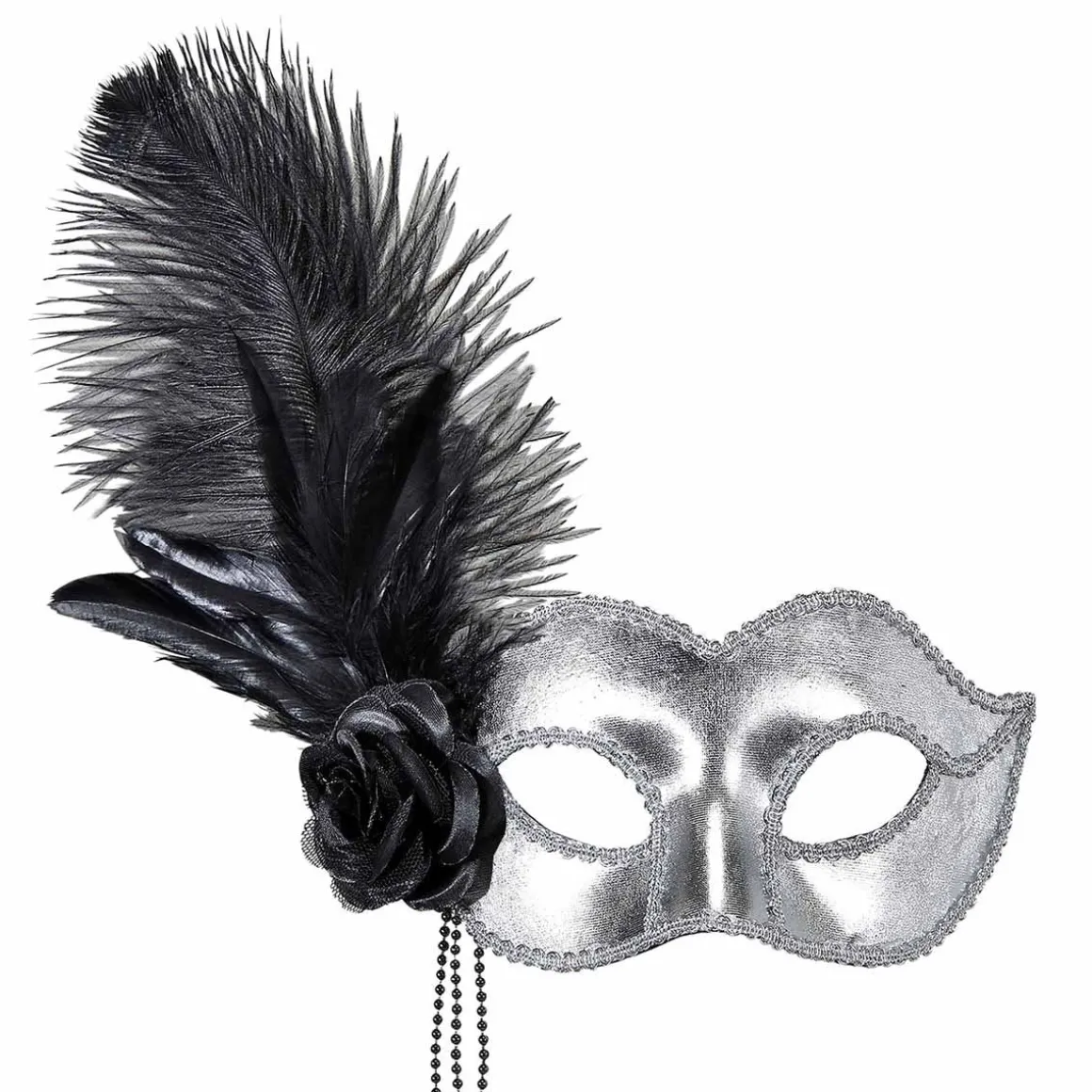 Ögonmask, silver venice med fjäder