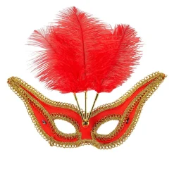 Ögonmask, spetsig med fjädrar röd