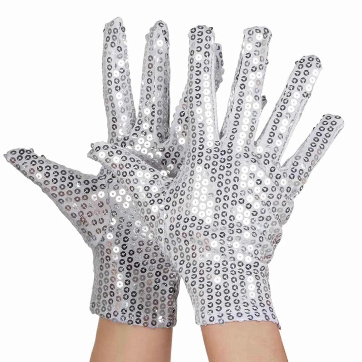 Handskar, silver med paljetter