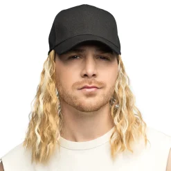 Keps med hår, svart