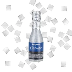 Konfettibomb, champagneflaska silver metallic 20,5 cm