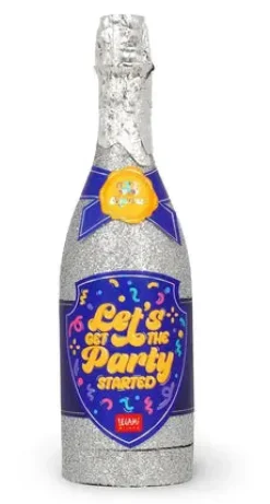 Konfettikanon, champagneflaska silver glitter 33,5 cm