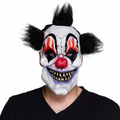 Latexmask, clown läskig svart hår