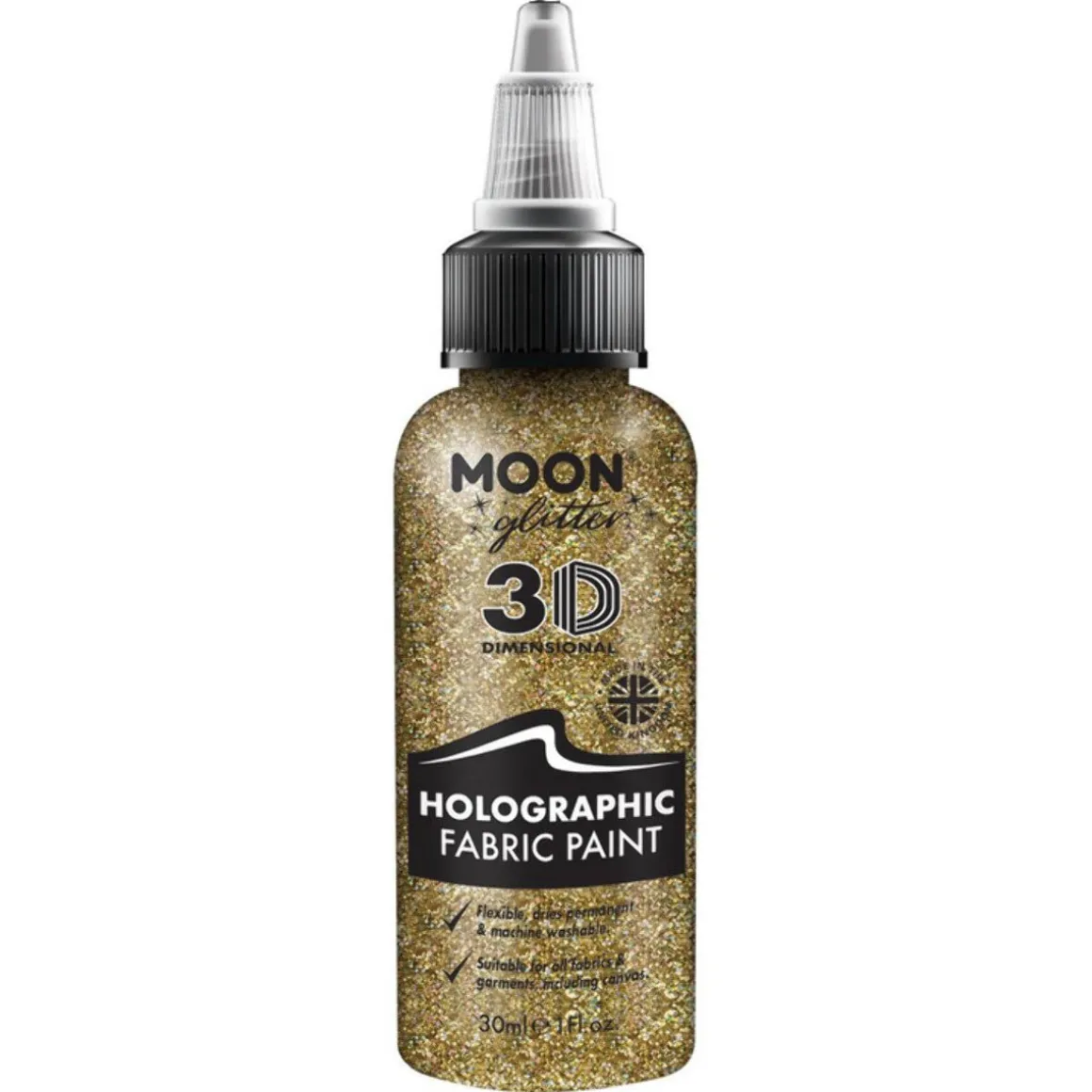 Moon Glitter Holographic Glitter Fabric Paint, gold 30 ml