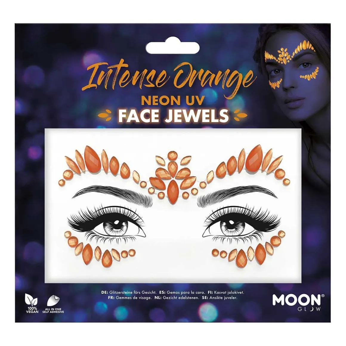 Moon Neon UV kroppsstenar, Intense Orange Face Jewels