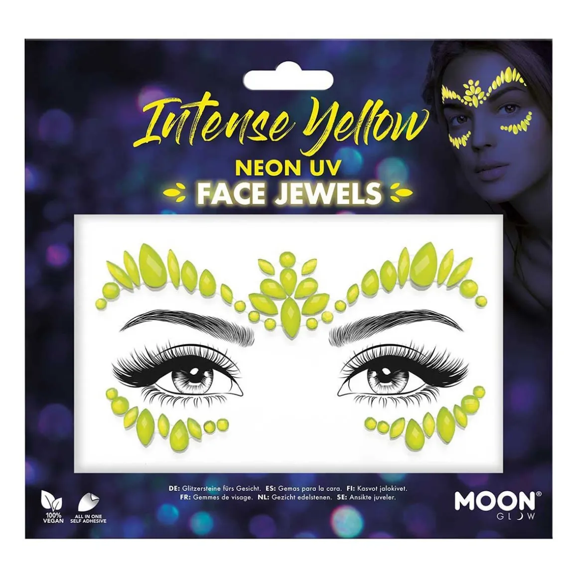 Moon Neon UV kroppsstenar, Intense Yellow Face Jewels