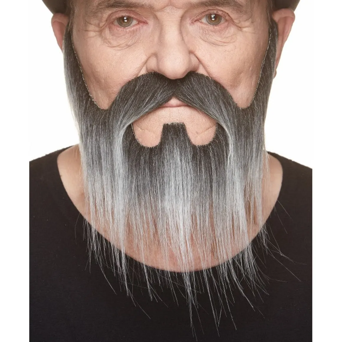 Mustasch med skägg, western svart/vit