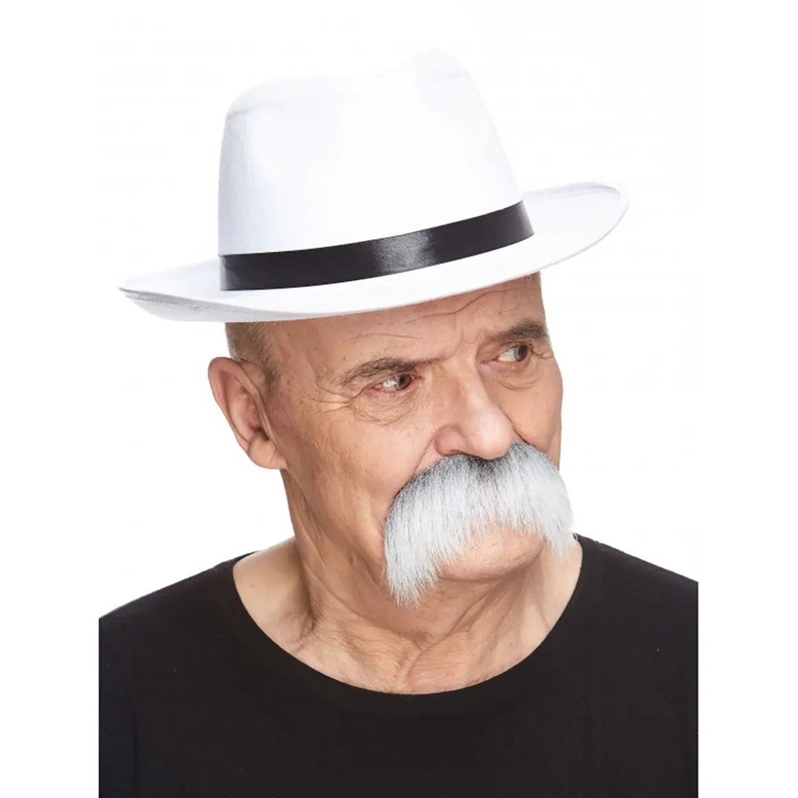 Mustasch, rebel grå/vit