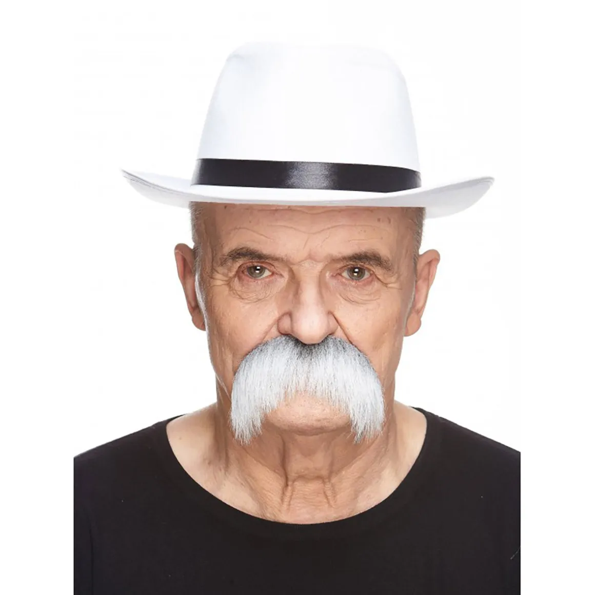 Mustasch, rebel grå/vit