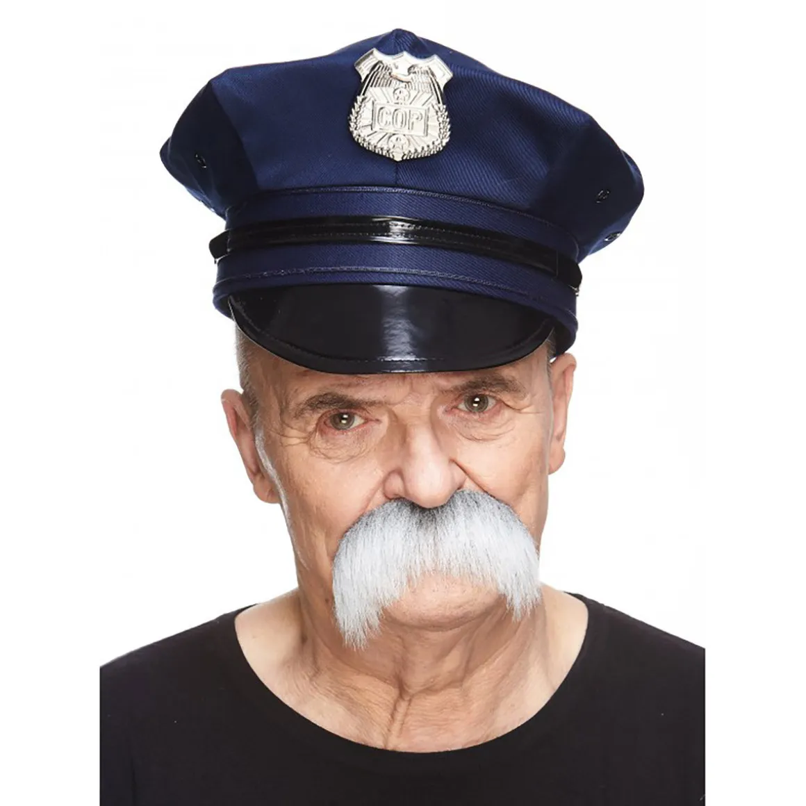 Mustasch, rebel grå/vit