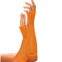 Näthandskar, neon orange långa 80-tal