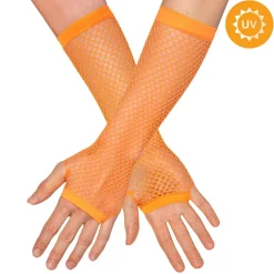 Näthandskar, neon orange långa 80-tal